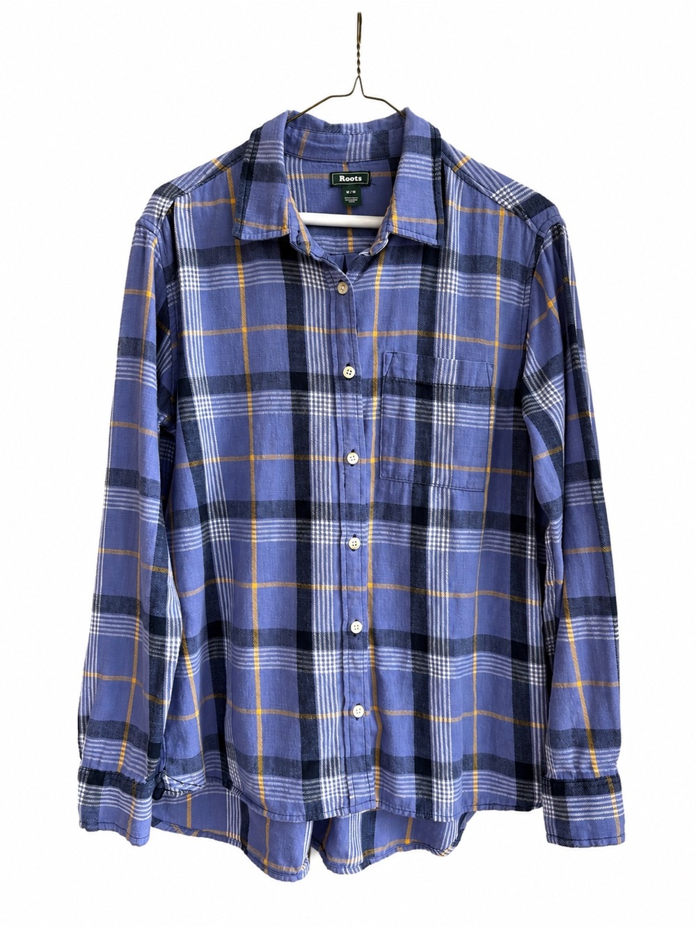 Roots Women’s Purple Plaid Flannel Button Down Shirt M Gorpcore Utility